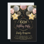 60e Verjaardag Gouden Glitter Confetti Ballonnen  Kaart<br><div class="desc">Deze mijlpaalgelegenheid vraagt om een uitnodiging met gouden glitter en ballonnen die zowel opvallend als aandachtstrekker is. Een dynamische, gewaagde uitnodiging voor een 60e verjaardagsfeest met ballonnen en gouden glitterconfetti op zwart. Glitterend, schitterend en feestelijk, met een penseelstijlschrift in contrast met een schoon schreefloos lettertype met glinsterende en feestelijke feestelijke...</div>
