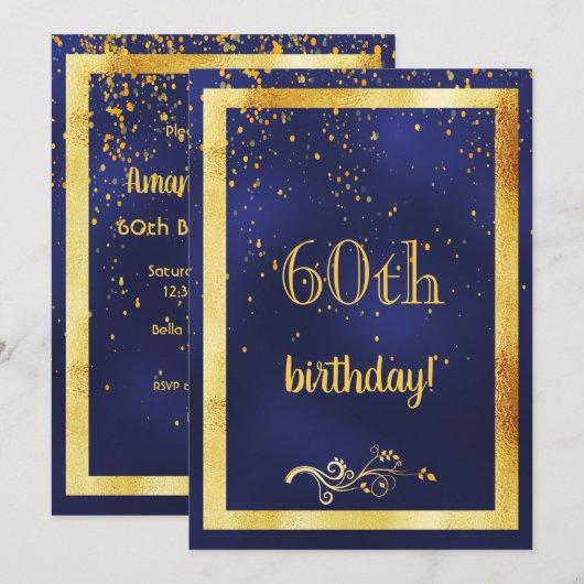 60e verjaardag gouden lijst blauw kaart (Voorkant / Achterkant)