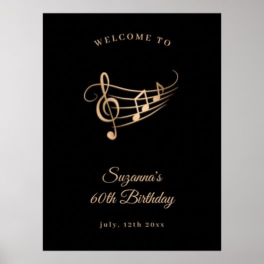 60e verjaardag gouden Muzieknoten elegant Poster (Voorkant)