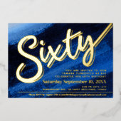 60e verjaardag gouden saffierblauw folie uitnodiging (Voorkant)