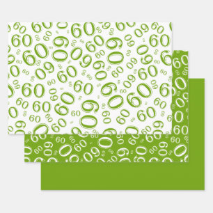 60e verjaardag Groen en wit nummerpatroon 60 Inpakpapier Vel