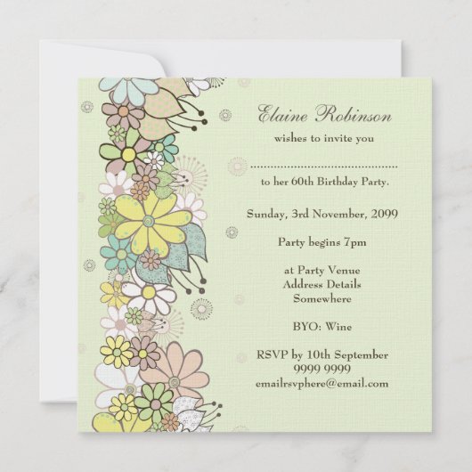 60e verjaardag Groene bloei Aangepaste Uitnodiging (Achterkant)