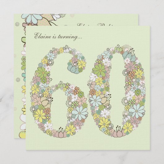 60e verjaardag Groene bloei Aangepaste Uitnodiging (Voorkant / Achterkant)