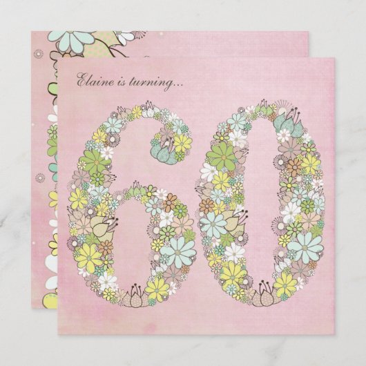 60e verjaardag Groene bloei Aangepaste Uitnodiging (Voorkant / Achterkant)