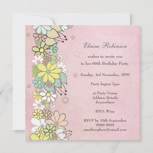 60e verjaardag Groene bloei Aangepaste Uitnodiging (Achterkant)