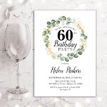 60e verjaardag - Groene olievlek met eucalyptus Kaart<br><div class="desc">Uitnodiging voor het 60ste verjaardagsfeest. Elegant botanische uitnodigingskaart. Het ontwerp van de klasse kenmerkt hand geschilderde waterverf greenery eucalyptus grote en manuscriptdoopvont. Pas je eigen gegevens aan. Kan op elke leeftijd worden aangepast!</div>