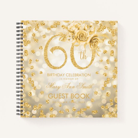 60e verjaardag Guestbook Gold Glam Lights Notitieboek (Voorkant)