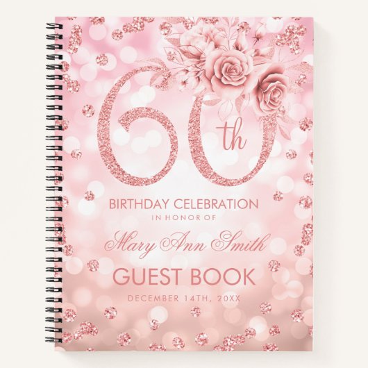60e verjaardag Guestbook Roos Gold Glam Licht Notitieboek (Voorkant)