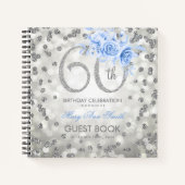 60e verjaardag Guestbook Silver Blue Glam Lights Notitieboek (Voorkant)