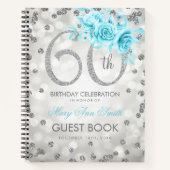 60e verjaardag Guestbook Silver Glam Lichten Blauw Notitieboek (Voorkant)