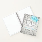 60e verjaardag Guestbook Silver Glam Lichten Blauw Notitieboek (Binnen)