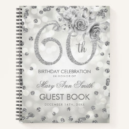 60e verjaardag Guestbook Silver Glam Lights Notitieboek
