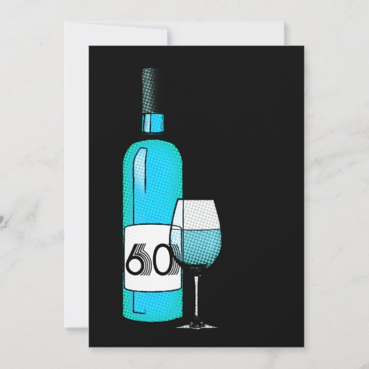 60e verjaardag: Halftoonse wijnfles & glas Kaart (Voorkant)