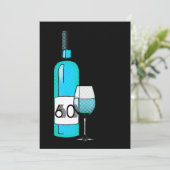 60e verjaardag: Halftoonse wijnfles & glas Kaart (Staand voorkant)
