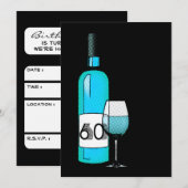 60e verjaardag: Halftoonse wijnfles & glas Kaart (Voorkant / Achterkant)