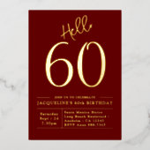60e verjaardag Hallo 60 Bourgogne Gold Folie Uitnodiging (Voorkant)