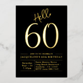 60e verjaardag Hallo 60 zwart goud Folie Uitnodiging (Voorkant)
