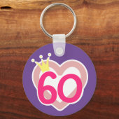60e verjaardag hart prinses kroon roze sleutelhanger (Voorkant)