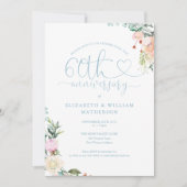 60e verjaardag Hart Script Bloem Monogram Kaart (Voorkant)