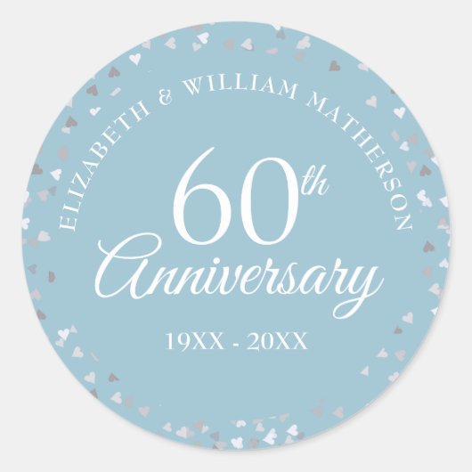 60e verjaardag Harten Confetti Ronde Sticker (Voorkant)