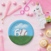 60e verjaardag honkbal in groen gras papieren bordje (Feest)