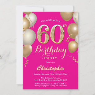 60e verjaardag Hot Pink en Gold Balloons Confetti Kaart