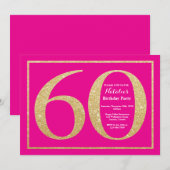 60e verjaardag Hot Pink en Gold Glitter Kaart (Voorkant / Achterkant)