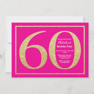 60e verjaardag Hot Pink en Gold Glitter Kaart