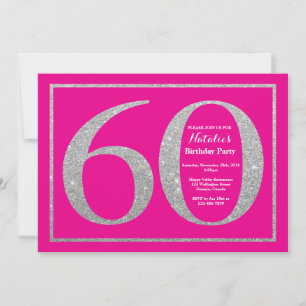 60e verjaardag Hot Pink en Silver Glitter Kaart
