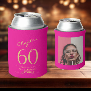 60e Verjaardag Hot Pink Gold Photo Template Blikjeskoeler