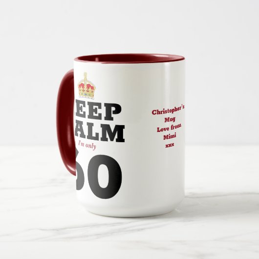 60e verjaardag Houd kalm add Message Funny Mok (Voorkant links)