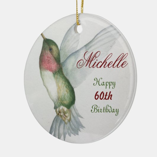 60e verjaardag Hummingbird Keepomwille Waterverf Keramisch Ornament (Links)