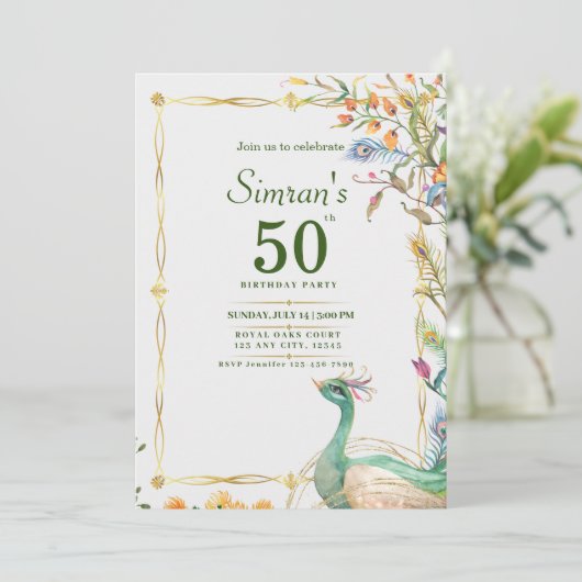 60e verjaardag Indische etnische groene gouden pau Kaart (Staand voorkant)