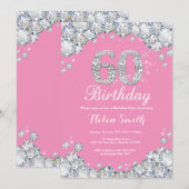 60e verjaardag Invitation roze en Silver Diamond Kaart (Voorkant / Achterkant)