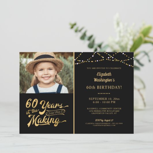 60e Verjaardag JAREN IN HET MAKEN van String Light Kaart (Staand voorkant)