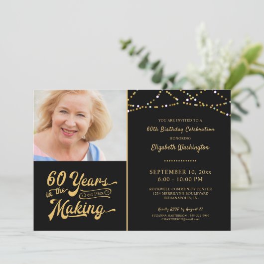 60e Verjaardag JAREN IN HET MAKEN van String Light Kaart (Staand voorkant)