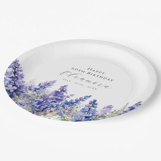 60e Verjaardag Juli Geboortebloem Larkspur Custom Papieren Bordje (Gekanteld)