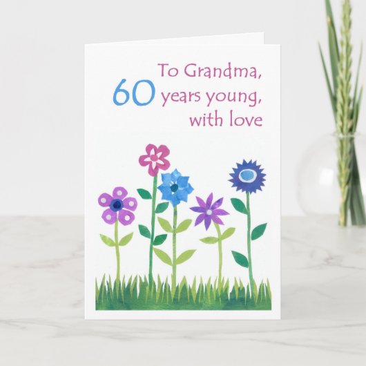 60e verjaardag Kaart grootmoeder - Bloemen (Voorkant)