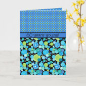60e verjaardag Kaart: Quirky Moons and Polka Dots Kaart (Gele Bloem)
