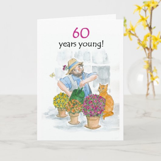 60e verjaardag Kaart - Tuinman (Gele Bloem)