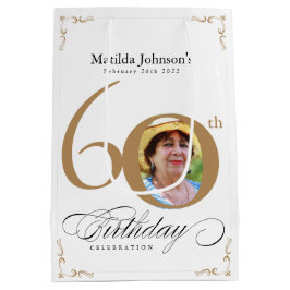 60e verjaardag kalligrafie script goud wit foto medium cadeauzakje