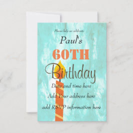 60e verjaardag Kandle Blue Oranje Party Invitation Kaart