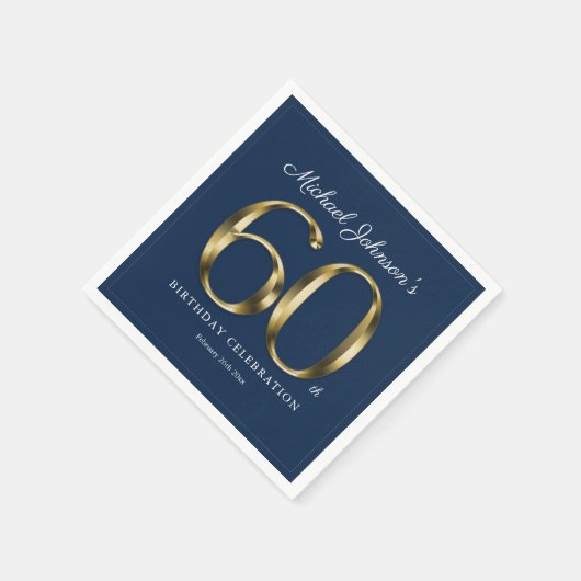 60e verjaardag Klassieke Solid Gold Text Navy Blue Servet (Hoek)