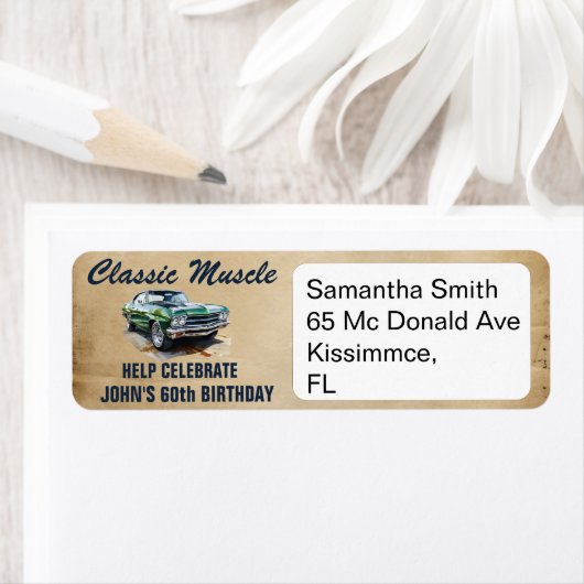 60e verjaardag klassieke spier auto etiket (Insitu)