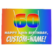 60e verjaardag: kleurrijk, vun regenboogpatroon # groot cadeauzakje (Achterkant)