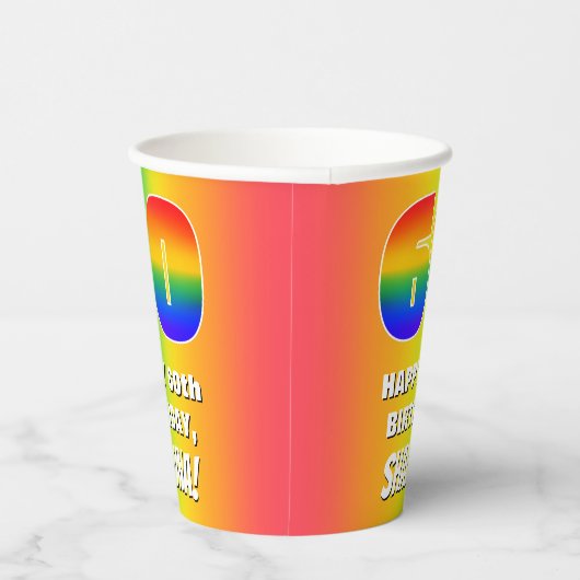 60e verjaardag: kleurrijk, vun regenboogpatroon #  papieren bekers (Rechts)