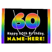 60e verjaardag: kleurrijke regenboog # 60, aangepa groot cadeauzakje (Achterkant)