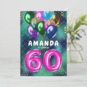 60e verjaardag kleurrijke roze ballonnen 60e verja kaart (Staand voorkant)