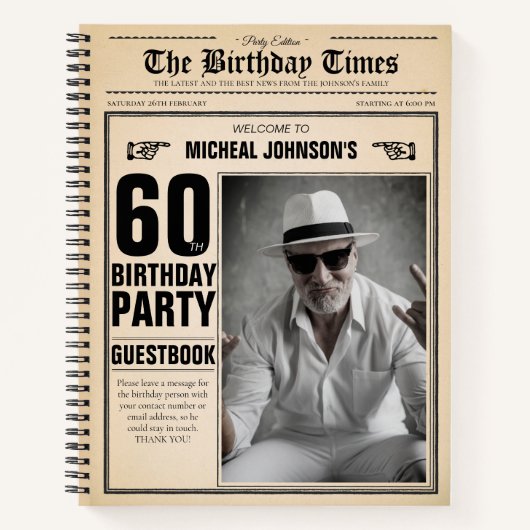 60e Verjaardag  Krant Custom Gastenboek Notitieboek (Voorkant)