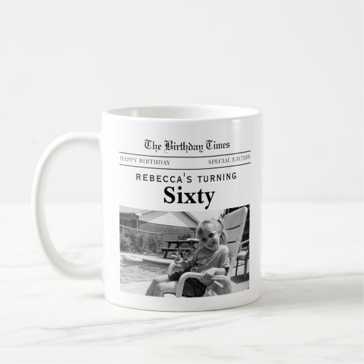 60e verjaardag krant koffiemok (Links)